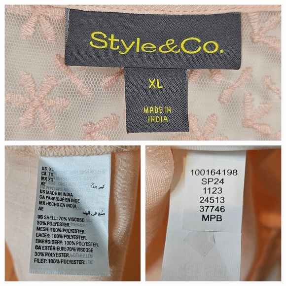 Style & Co. Size XL Pink Embroidered Blouse 3/4 Sleeve Lace Crochet Fairy Ballet - Picture 5 of 8